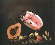 Mota, Jose de la still life of papaya,watermelon and cashew Germany oil painting reproduction